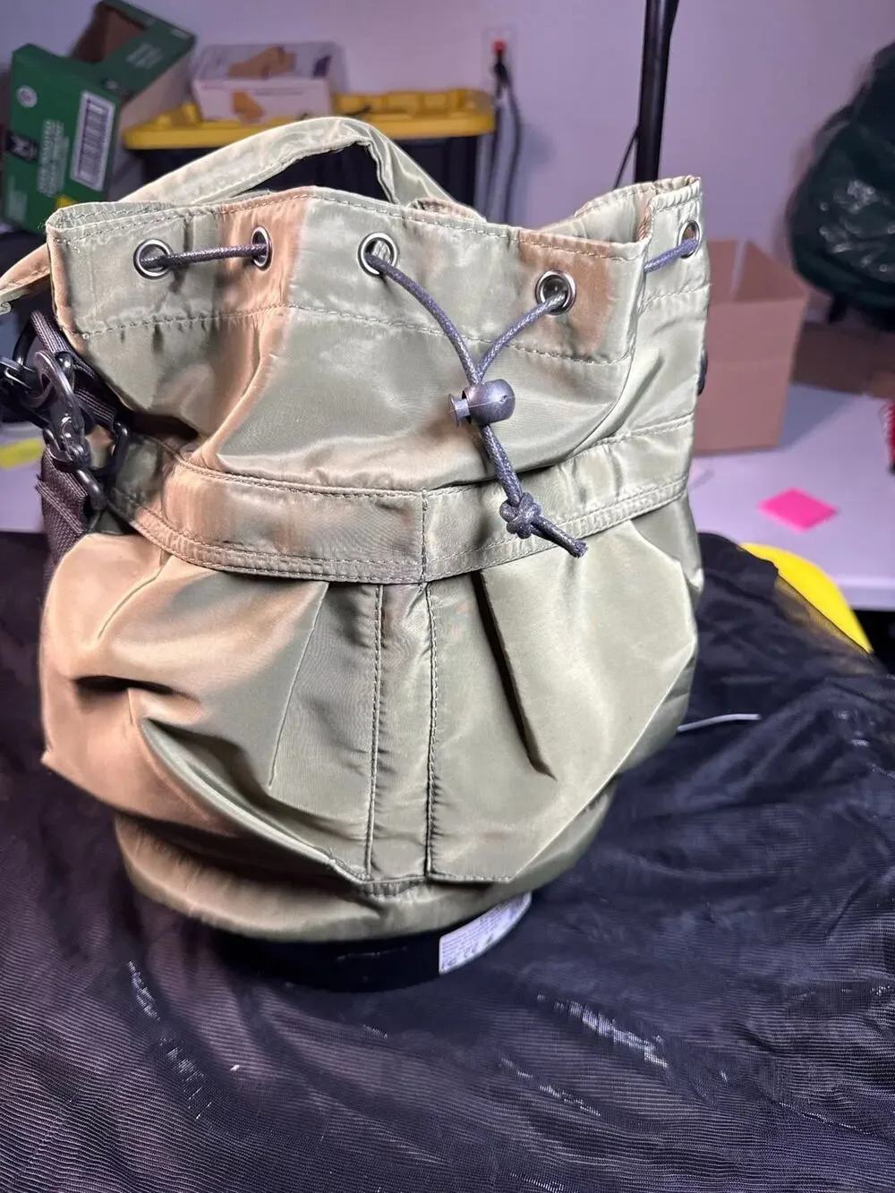 Olive Green Drawstring Bucket Bag